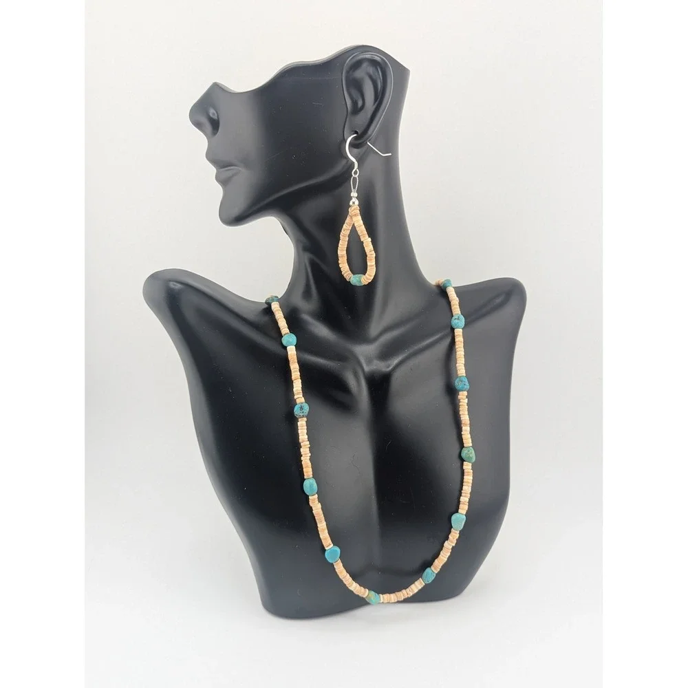 Handmade Natural Turquoise Necklace Earrings‎ Navajo Jewelry Set ***